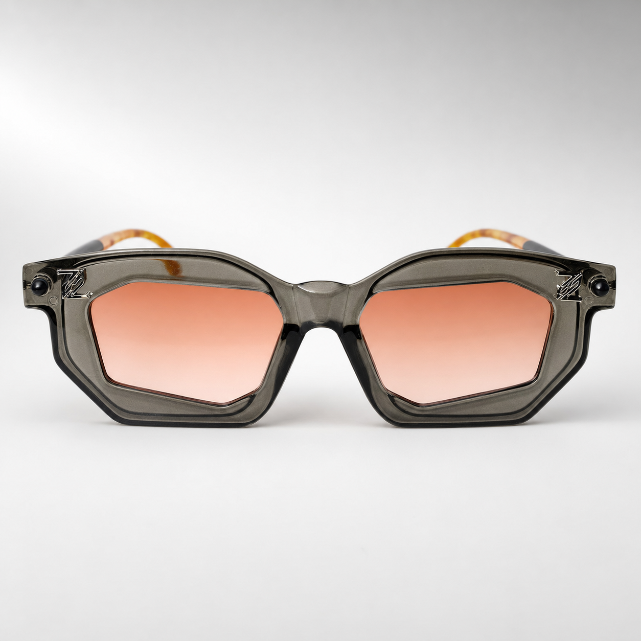 AVANT sunglasses, Charcoal Grey/Rose Gradient, front view with lens highlight