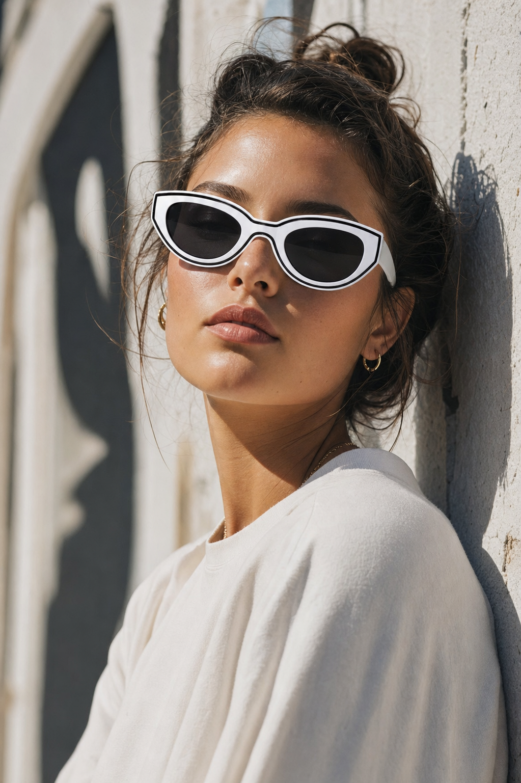 BEL AIR sunglasses, white frame, lifestyle portrait photo