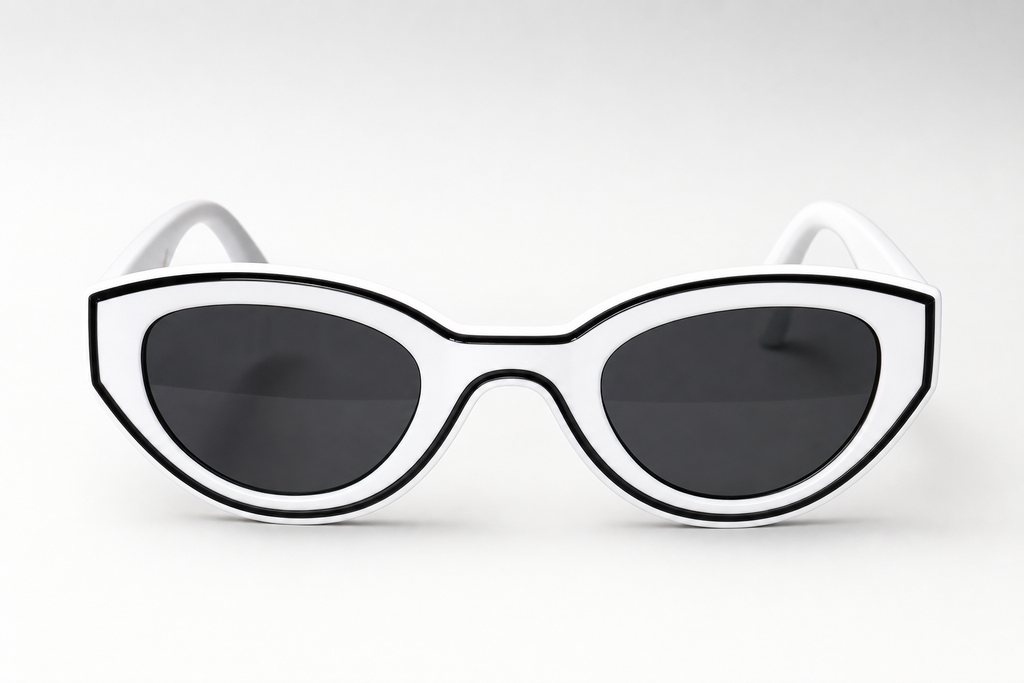 BEL AIR sunglasses, white frame, studio front view