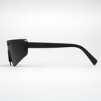 DASH sunglasses in black frame with black lenses, side profile studio view