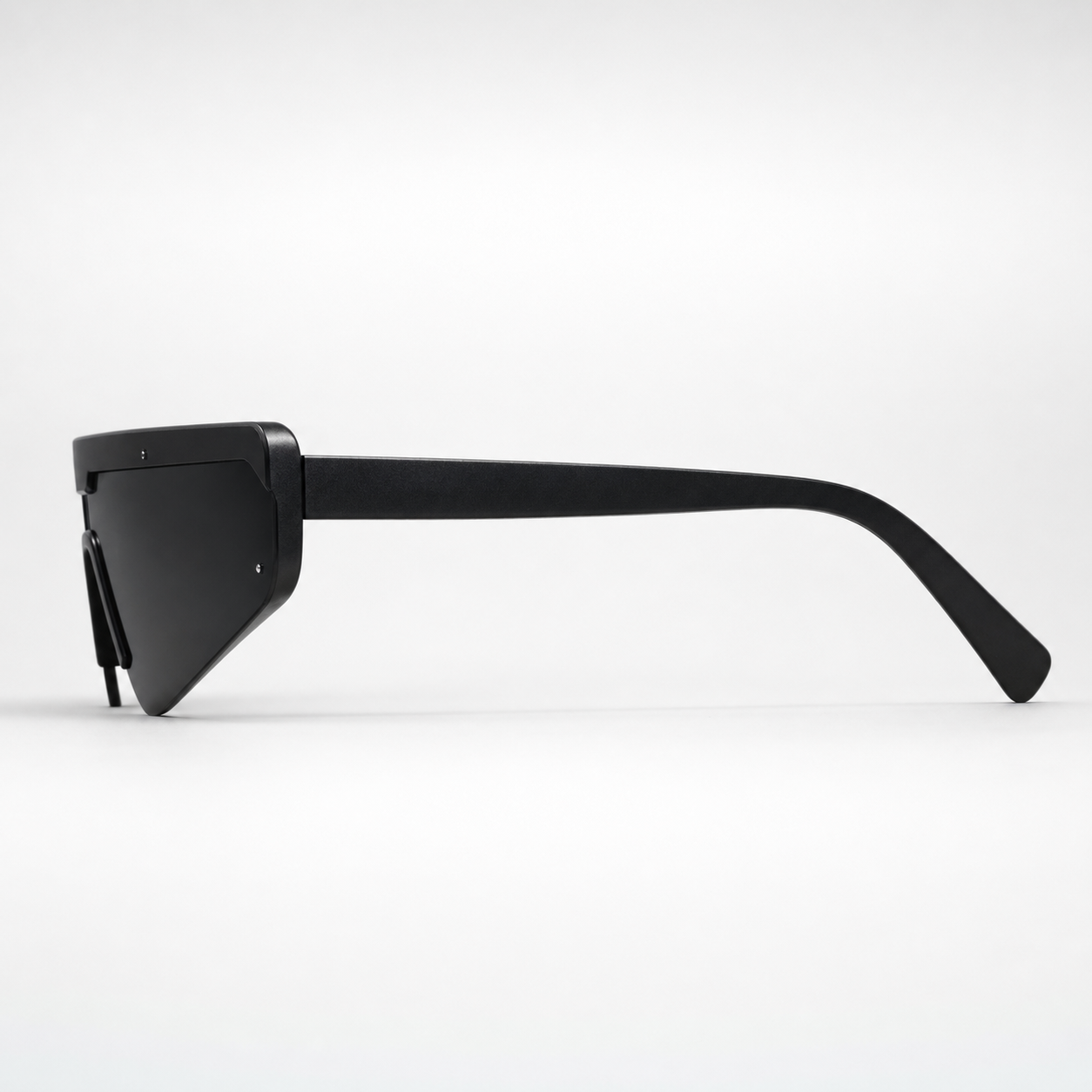 DASH sunglasses in black frame with black lenses, side profile studio view