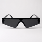 DASH sunglasses in black frame with black lenses, front view with soft lens highlight