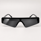 DASH sunglasses in black frame with black lenses, front view with subtle lens reflection