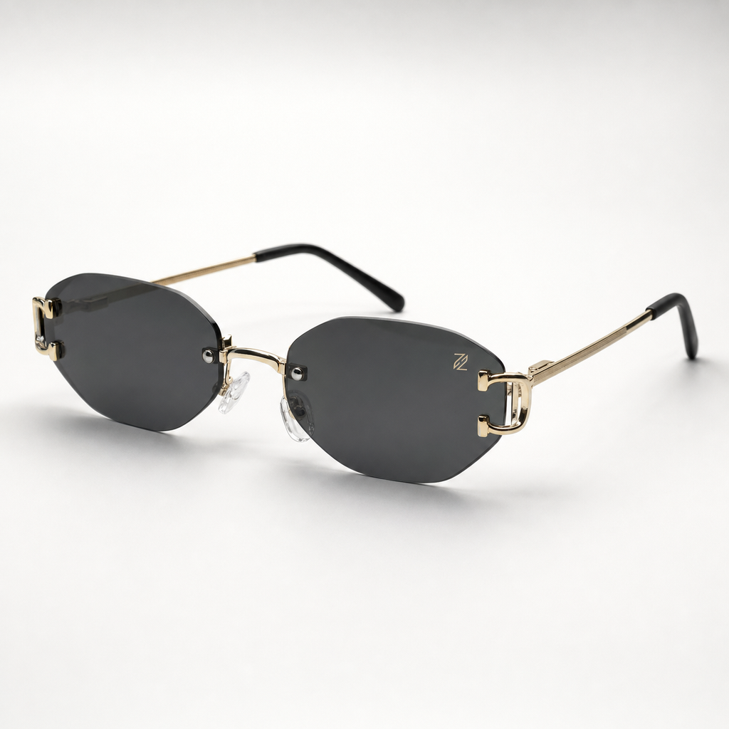 HONCHO sunglasses, gold frame with black accents, 3/4 angled view