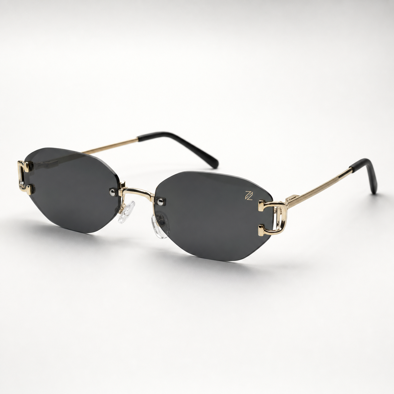 HONCHO sunglasses, gold frame with black accents, 3/4 angled view