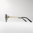 HONCHO sunglasses, gold frame with black accents, side profile view