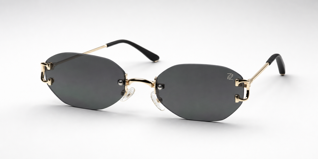HONCHO sunglasses, gold frame with black accents, elevated 3/4 view
