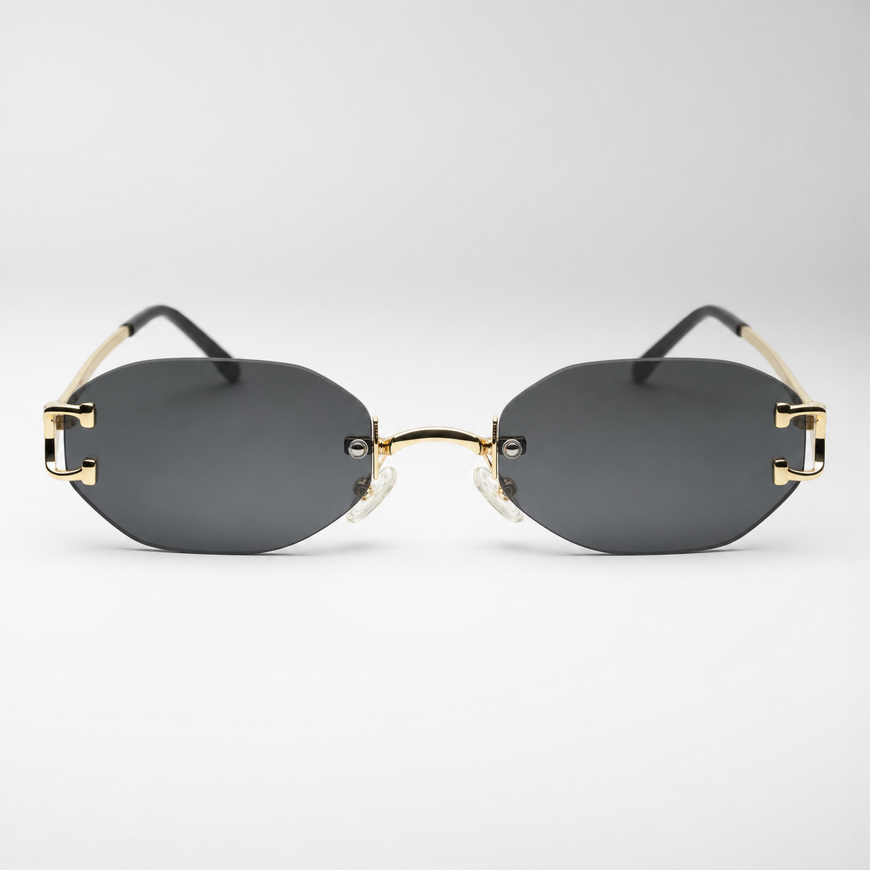 HONCHO sunglasses, gold frame with black accents, studio front view