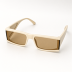 PHANTOM sunglasses in cream frame with brown lenses, elevated 3/4 studio view