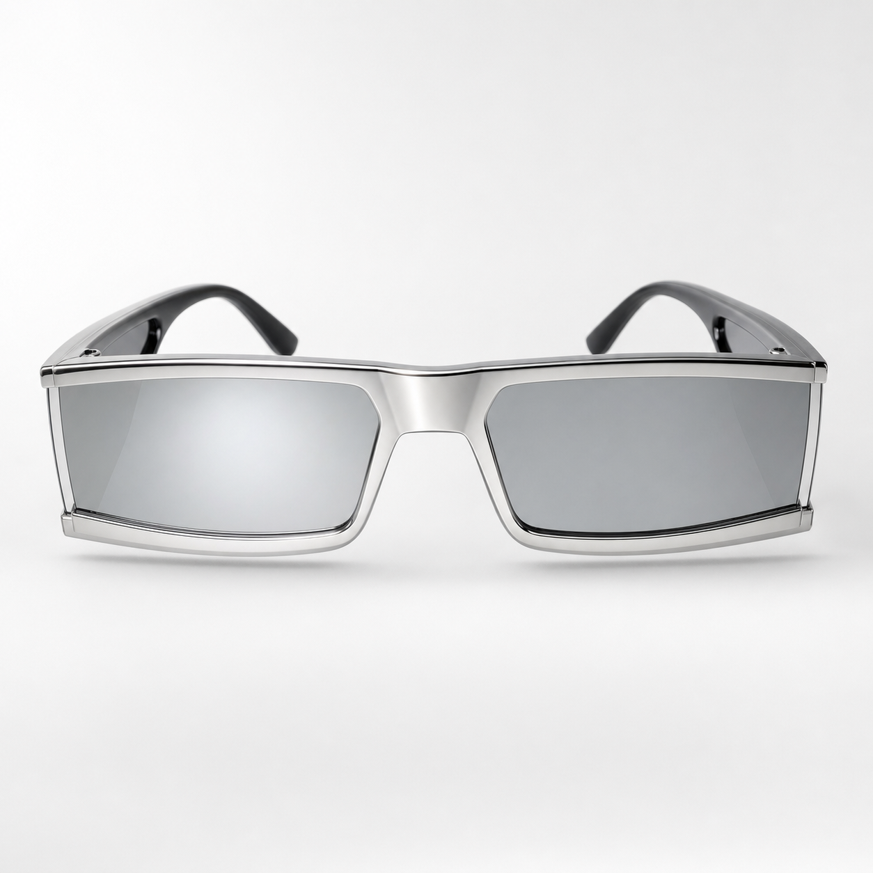 PHANTOM sunglasses in black frame with mirrored lenses, studio front view