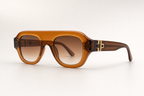 SOLARIS sunglasses in brown frame with gold hardware, 3/4 angled view