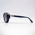 SOLARIS sunglasses in dark blue frame with gold hardware, side profile view