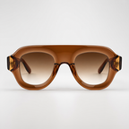 SOLARIS sunglasses in brown frame with gold hardware, studio front view