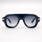 SOLARIS sunglasses in dark blue frame with gold hardware, studio front view