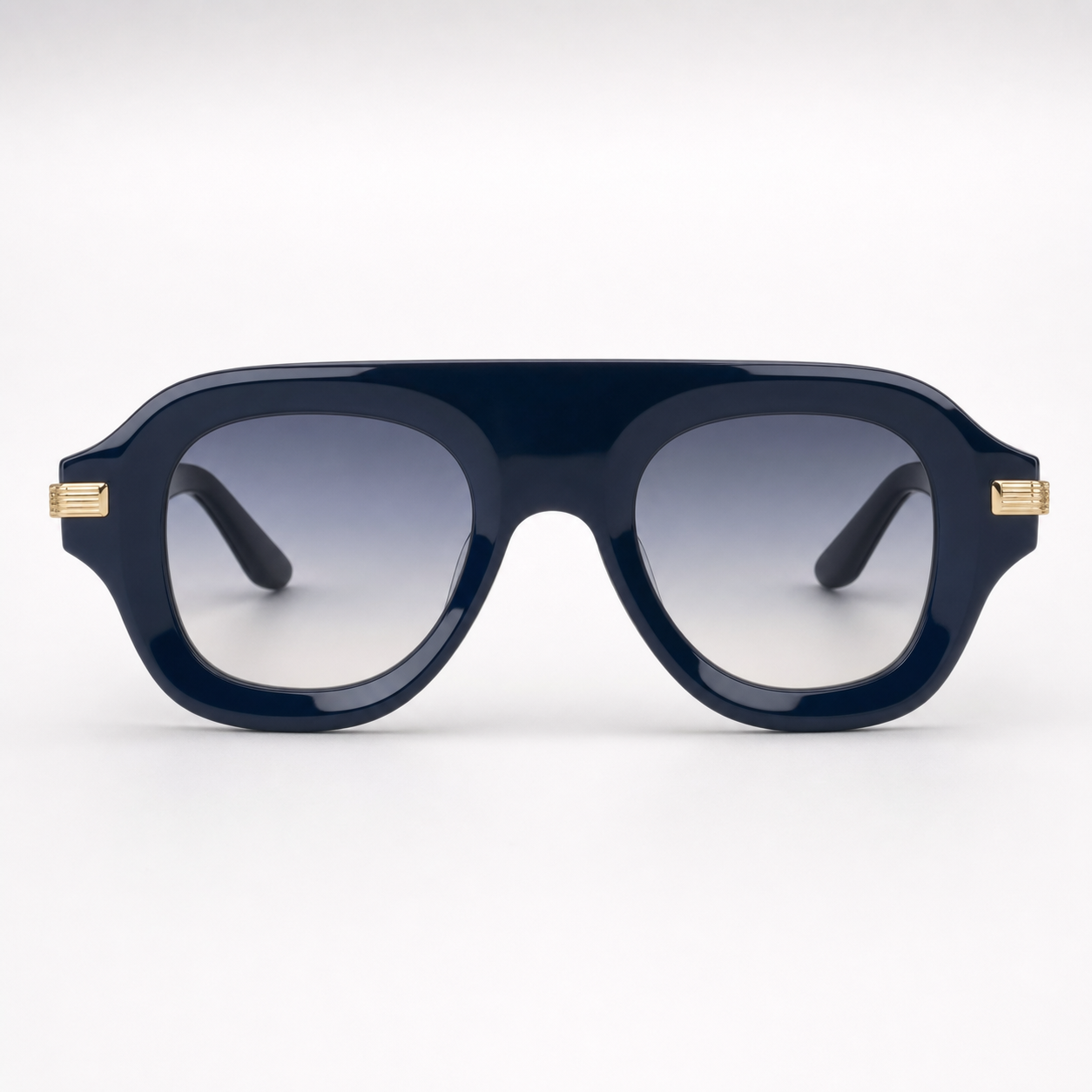 SOLARIS sunglasses in dark blue frame with gold hardware, studio front view