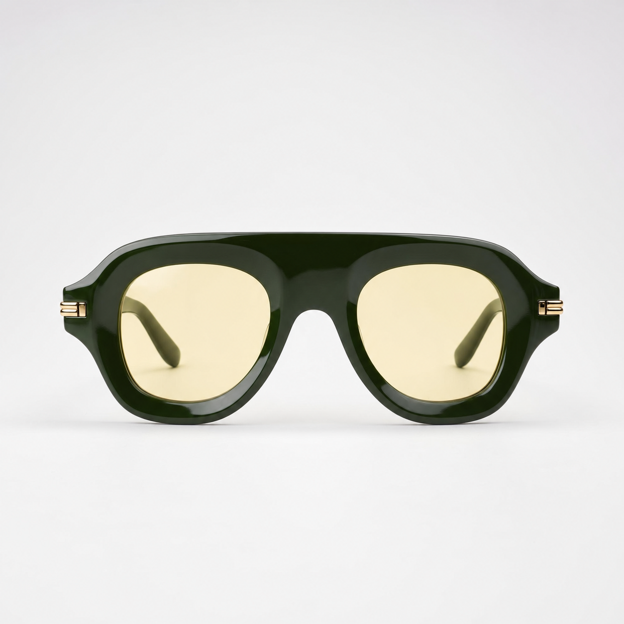 SOLARIS sunglasses in dark green frame with gold hardware, studio front view