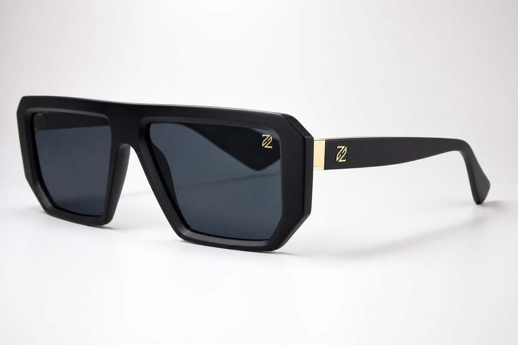 VICE sunglasses black frame gold hardware - 3/4 angled view