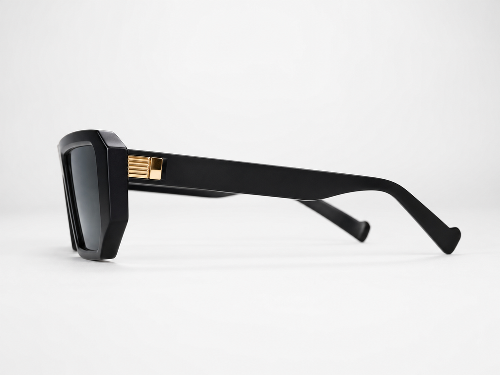 VICE sunglasses black frame gold hardware - side profile view