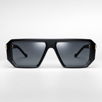 VICE sunglasses black frame gold hardware - front view with lens highlight