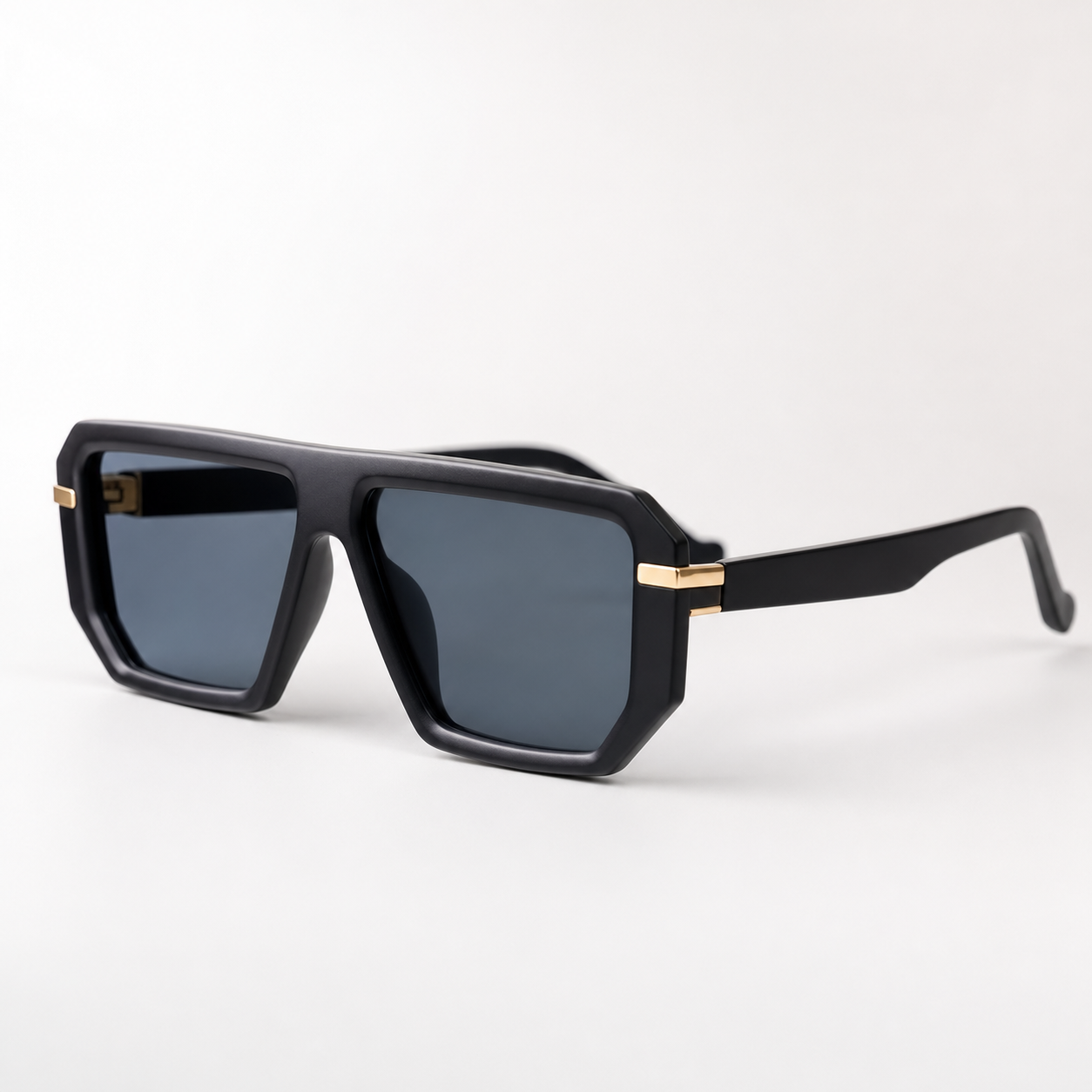 VICE sunglasses black frame gold hardware - elevated 3/4 view