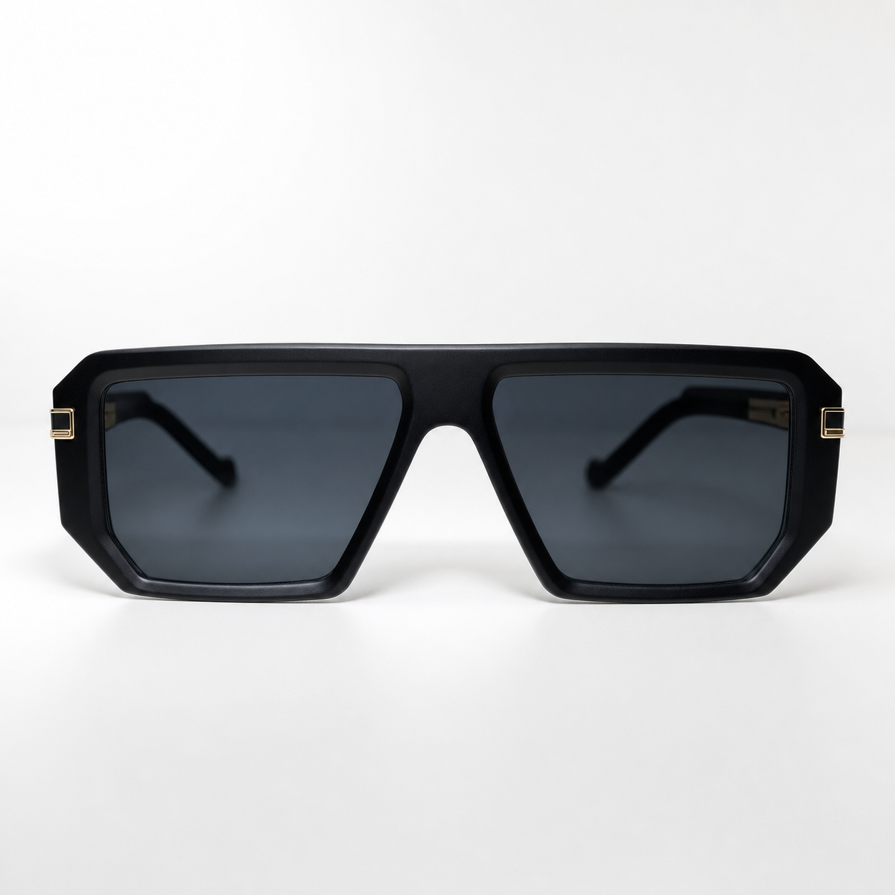 VICE sunglasses black frame gold hardware - front view with subtle lens reflection