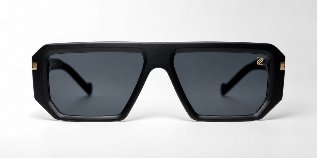 VICE sunglasses black frame gold hardware - studio front view