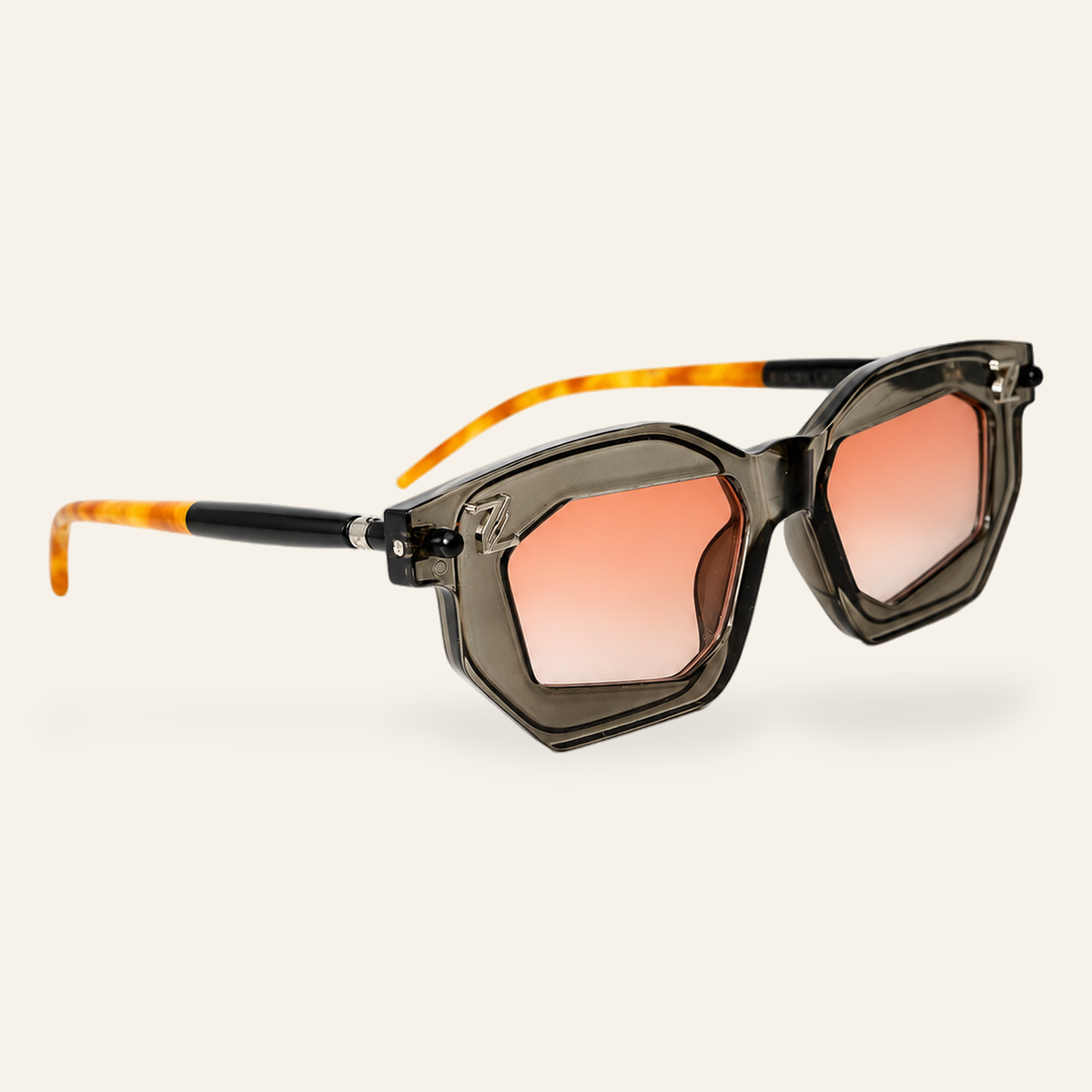 ZAYSHA AVANT sunglasses in Charcoal Grey/Rose Gradient, three-quarter angle view