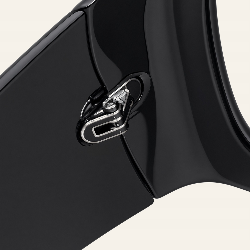ZAYSHA BLOC sunglasses in Black / Brown, hinge and temple close-up