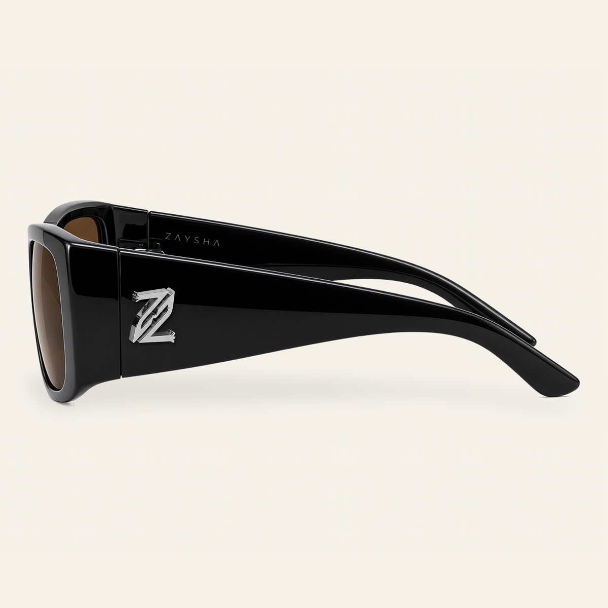 ZAYSHA BLOC sunglasses in Black / Brown, side view