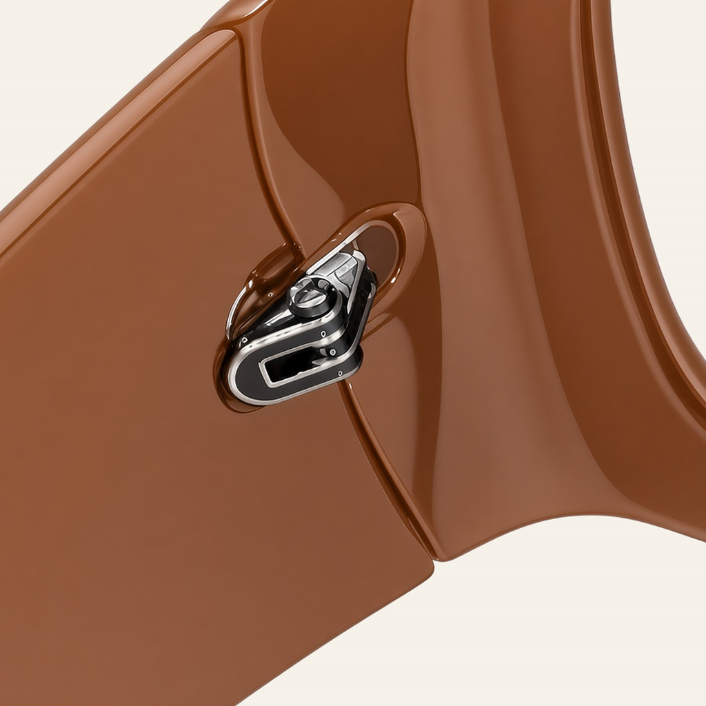 ZAYSHA BLOC sunglasses in Caramel, hinge and temple close-up