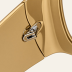 ZAYSHA BLOC sunglasses in Gold / Grey, hinge and temple close-up
