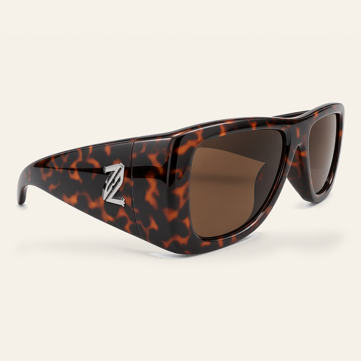 ZAYSHA BLOC sunglasses in Tortoise / Brown, three-quarter angle view