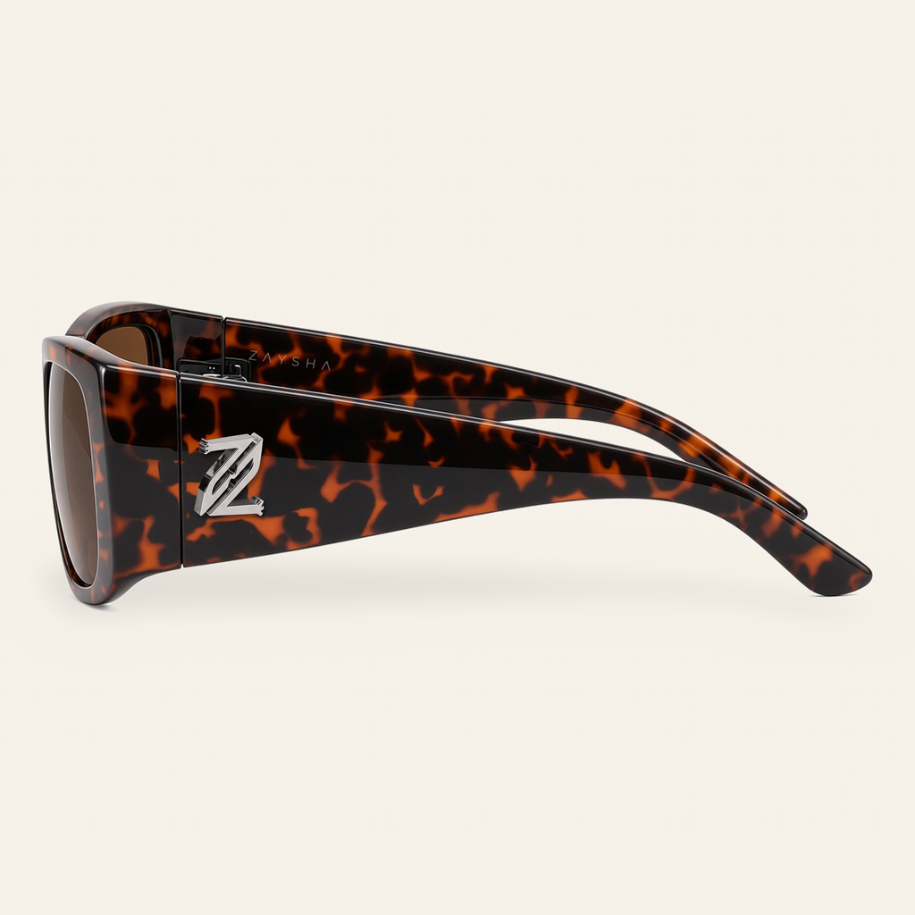 ZAYSHA BLOC sunglasses in Tortoise / Brown, side view