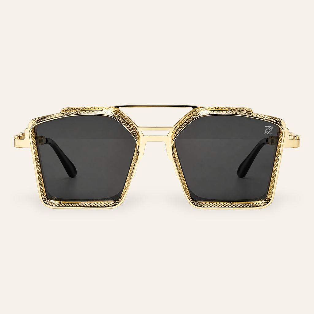 ZAYSHA DYNASTY sunglasses in Gold, front view, studio hero
