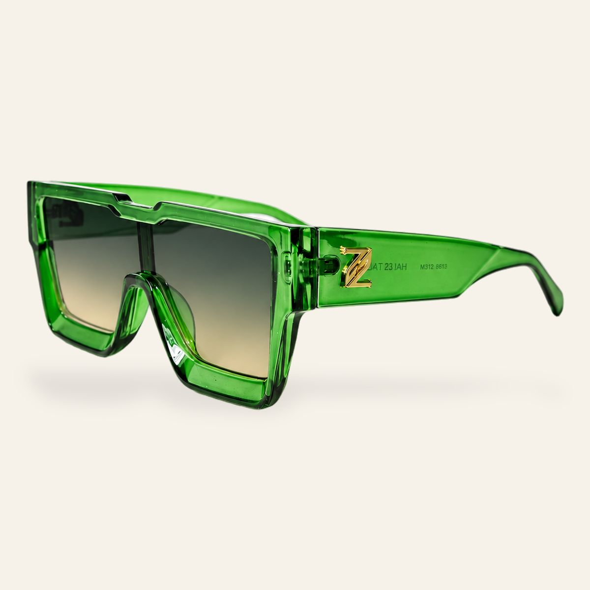 ZAYSHA HALES TALE sunglasses in LIZARD GREEN FRAME/ GREEN SMOKE LENS, three-quarter angle view