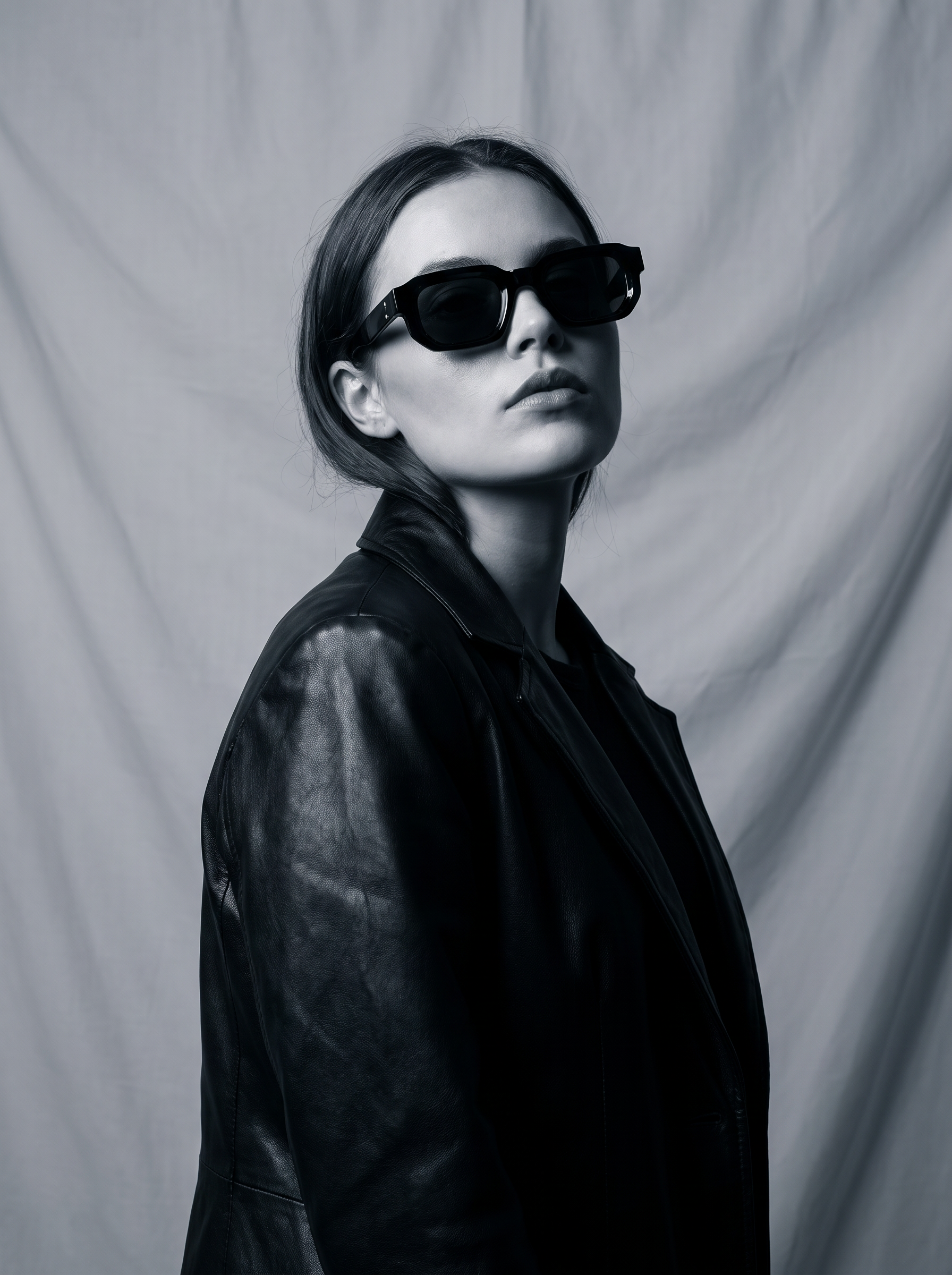 Zaysha Syzer sunglasses in black, studio editorial shot