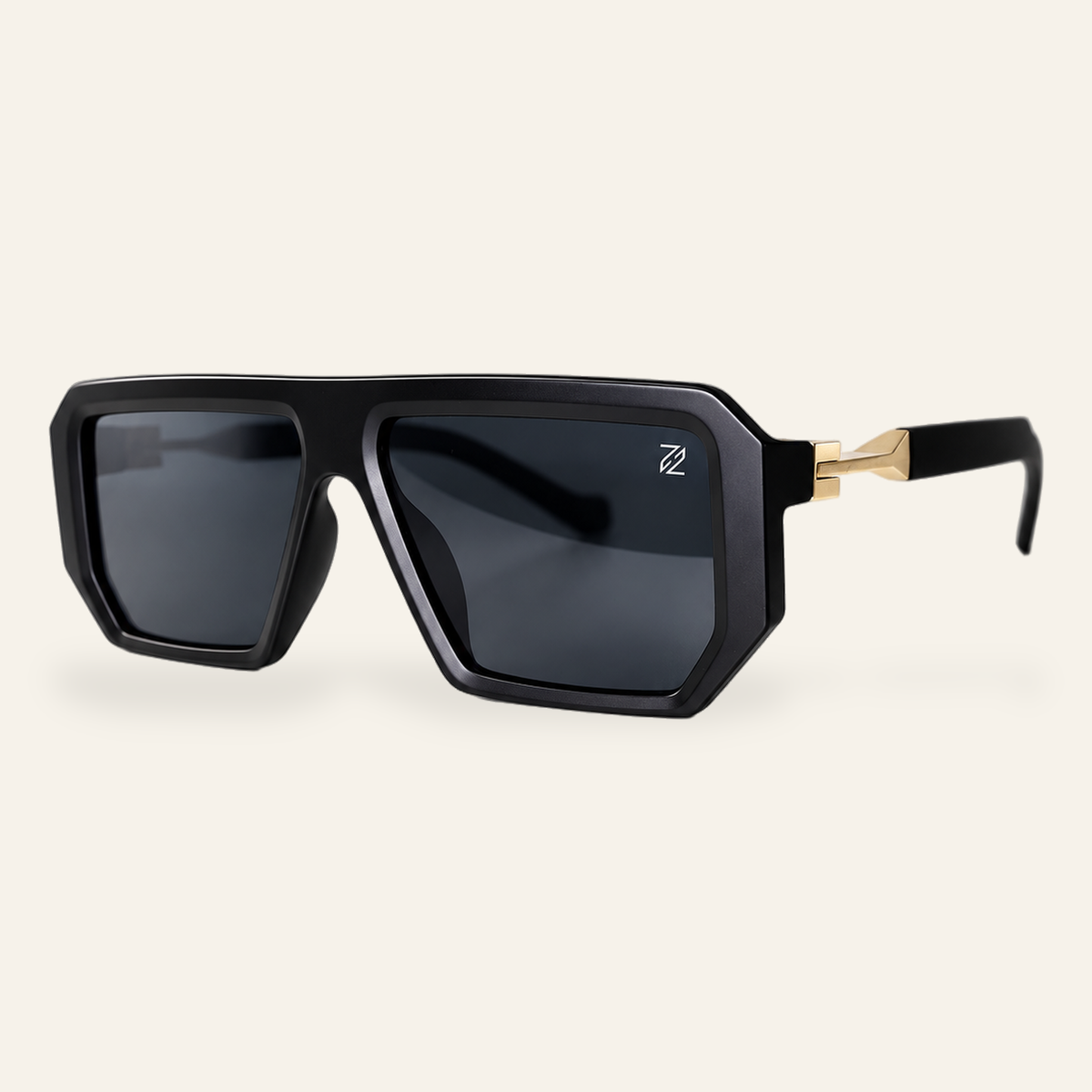 ZAYSHA VICE sunglasses in BLACK/GLD HARDWARE, three-quarter angle view
