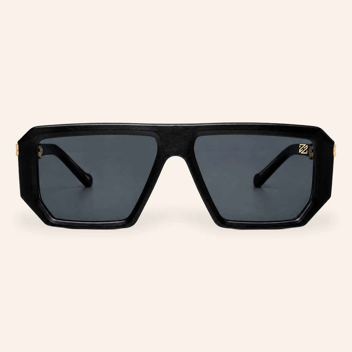 ZAYSHA VICE sunglasses in BLACK/GLD HARDWARE, front view, studio hero